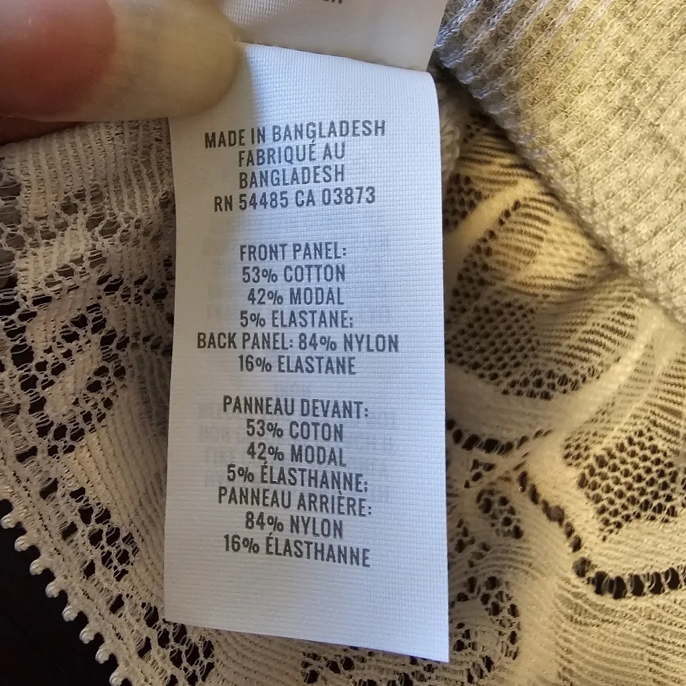 Aerie Reversible Bralette, Gray Floral V-Neck Ribbed Size Small